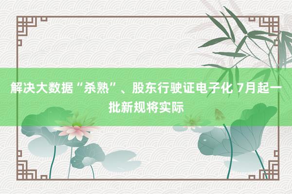 解决大数据“杀熟”、股东行驶证电子化 7月起一批新规将实际