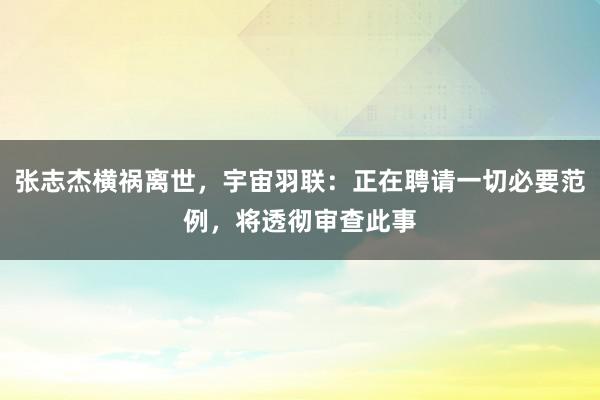 张志杰横祸离世，宇宙羽联：正在聘请一切必要范例，将透彻审查此事